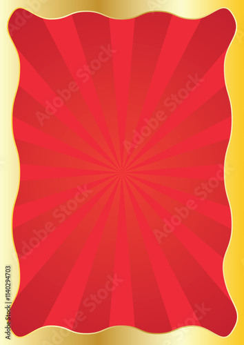 red background with sun burst effect with typical Chinese gold ornaments