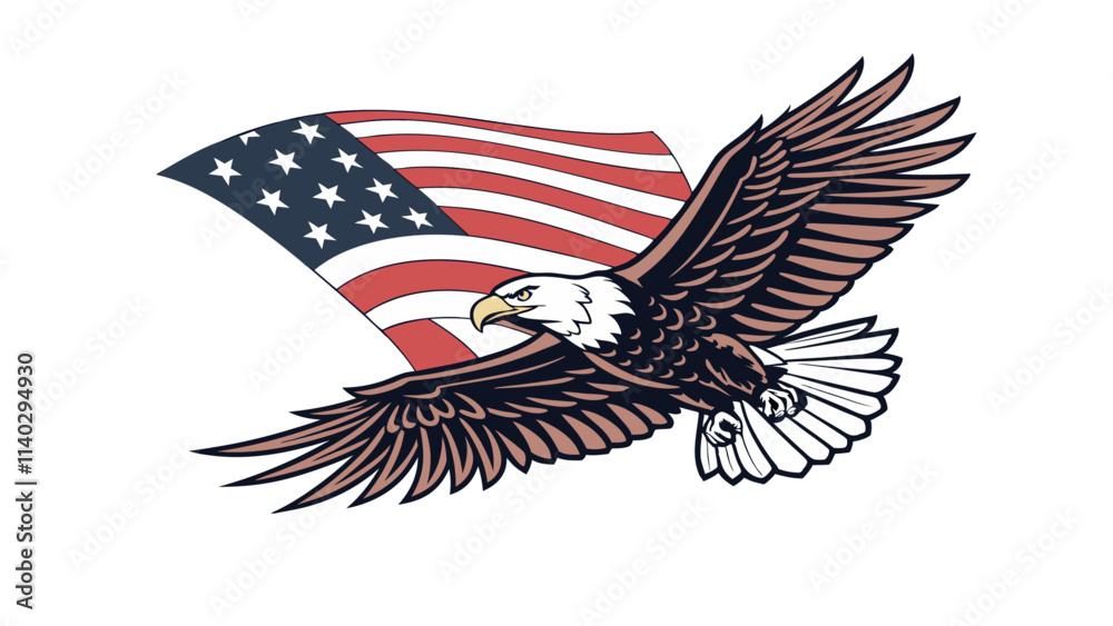 Obraz premium Majestic Bald Eagle with American Flag Wings - Patriotic Symbol of Freedom