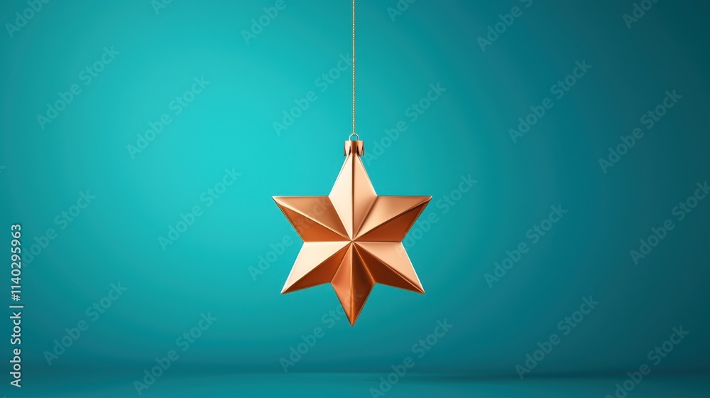 Fototapeta premium Gold Star Ornament on Teal Background Christmas Decoration