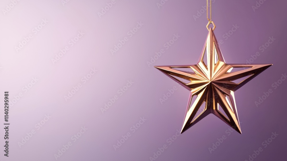 Fototapeta premium Gold Christmas Star Ornament on Purple Background