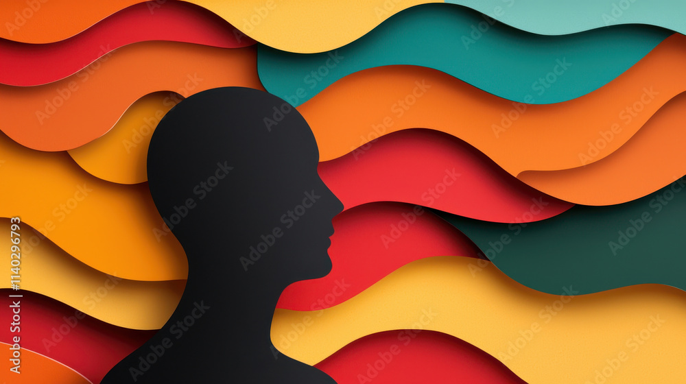 Obesity Chronic concept. Abstract representation of human figure with colorful waves Obesity Chronic concept. Abstract representation of human figure with colorful waves