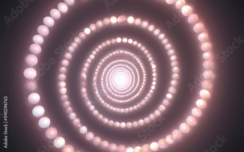 A spiral of glowing orbs, each radiating a soft gradient light, floating in weightless space