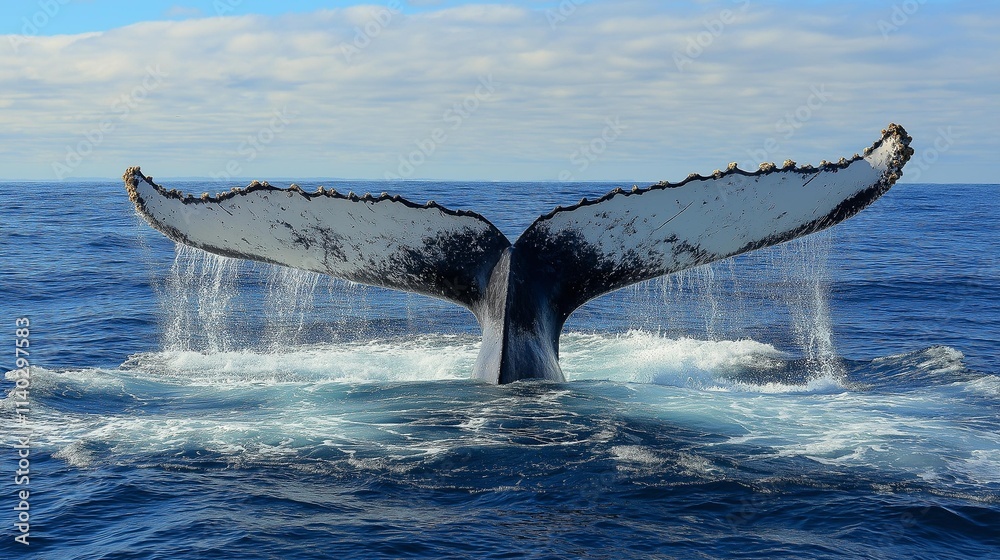 Fototapeta premium AI generator image of orca wales, blue whale jumping out of sea surface, in a cristal clear water glacier
