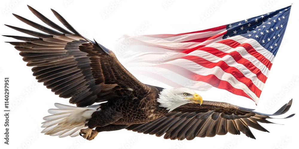 Obraz premium Majestic Bald Eagle with American Flag background