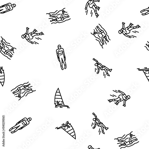 winter sport ski snow jump vector seamless pattern thin line illustration