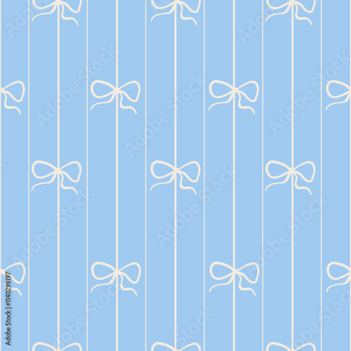 Coquette bows baby blue vector pattern