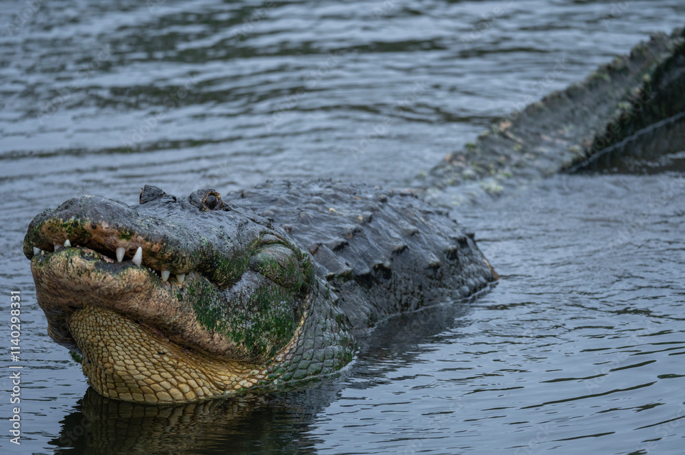 Fototapeta premium American alligator holding head up out of water