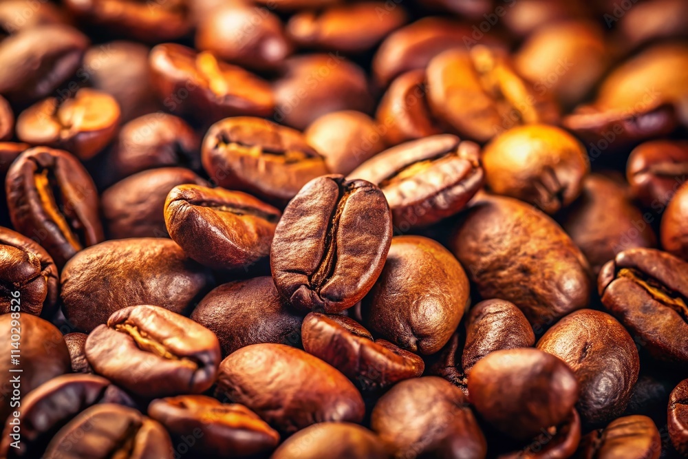 Naklejka premium Candid Coffee Bean Photography: Roasted Coffee Beans, Close-Up, Coffee Bean Texture, Brown Coffee Beans, Coffee Bean Details, Coffee Photography, High-Resolution Image, Coffee Bean Background
