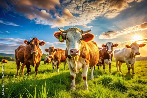 Candid Cows Grazing in Lush Green Pasture - Rural Idyll Farm Animals Photography photo