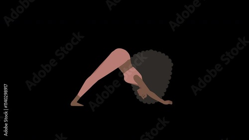 Animated illustration of a brown doing asana yoga adho mukha svanasana pose  photo