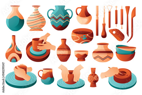 Colorful Pottery Collection and Crafting Process