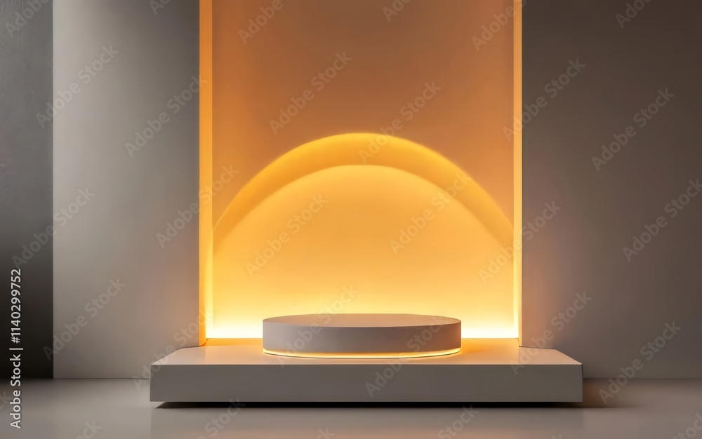 Minimalist white podium with warm light. Minimalist white podium with warm light.