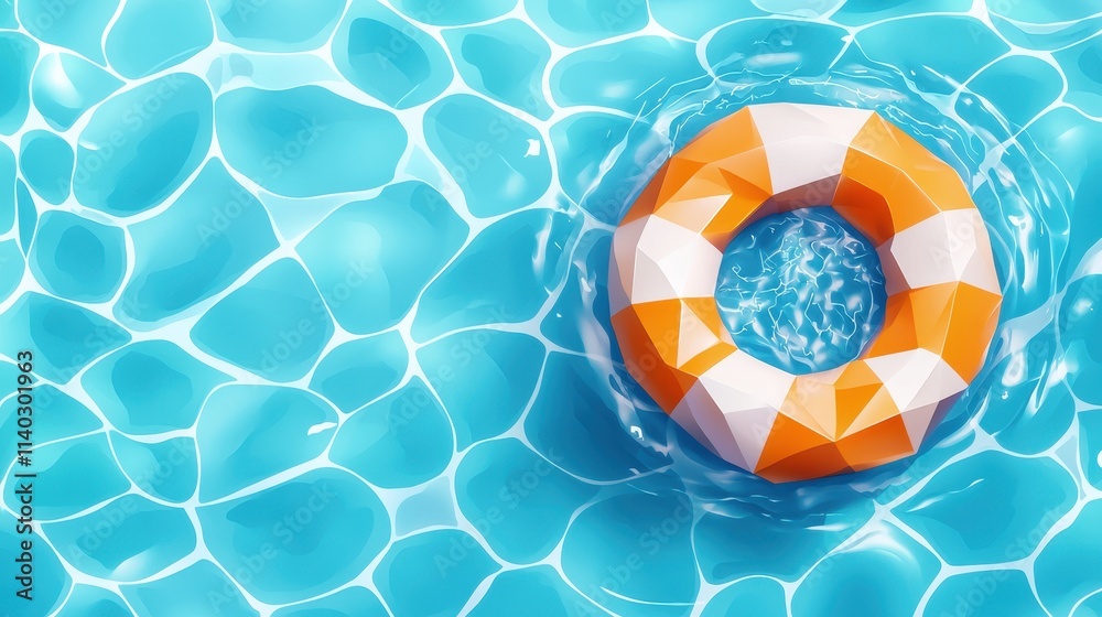 Naklejka premium Low Poly Lifebuoy Floating in Blue Pool Water
