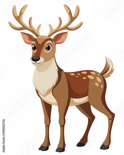 Watercolor Reindeer Cartoon Vector Illustration - Cute Reindeer Animation Isolated on White Background.