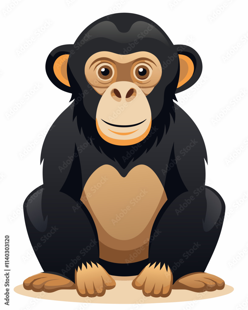 Beautiful Chimpanzee Sitting Clipart Isolated on White Background - High-Quality Animal Illustration. Beautiful Chimpanzee Sitting Clipart Isolated on White Background - High-Quality Animal Illustration.