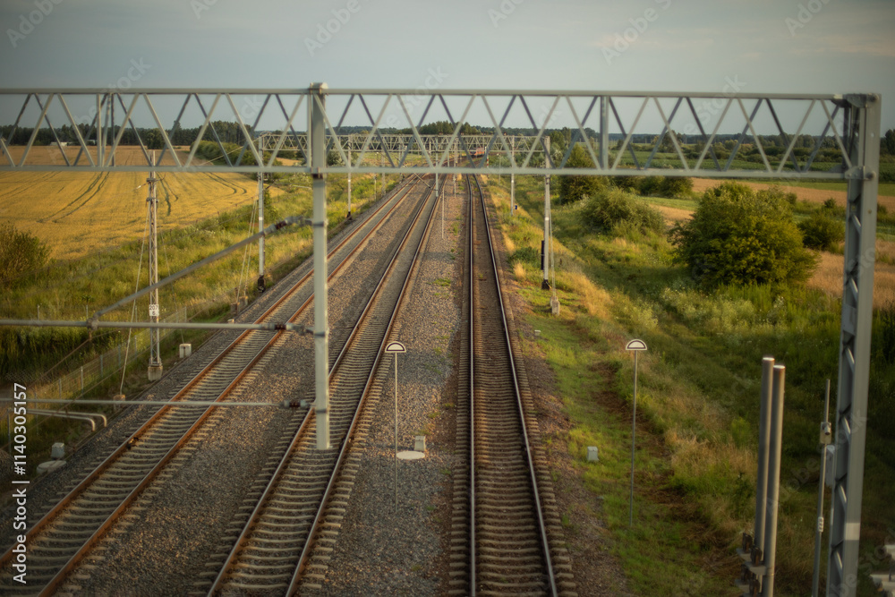 Railway tracks in the countryside. Shot in Poland, Europe.