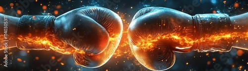 Two boxing gloves locked in a fierce clash photo