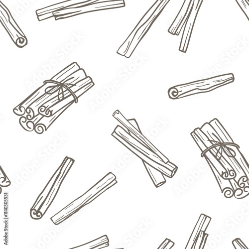 Hand drawn monochrome cinnamon seamless pattern