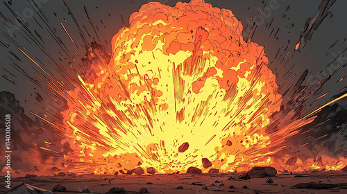 Fiery Explosion, Dramatic Comic Book Style Illustration