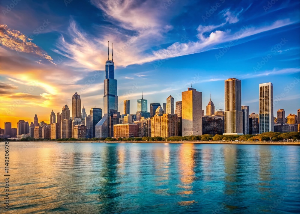 Chicago Skyline Panoramic: Stunning Cityscape, Breathtaking View, Dramatic Architecture, Iconic Buildings, Lake Michigan Chicago Skyline Panoramic: Stunning Cityscape, Breathtaking View, Dramatic Architecture, Iconic Buildings, Lake Michigan