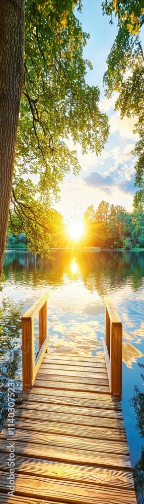 Sunset over the lake with wooden dock Sunset over the lake with wooden dock