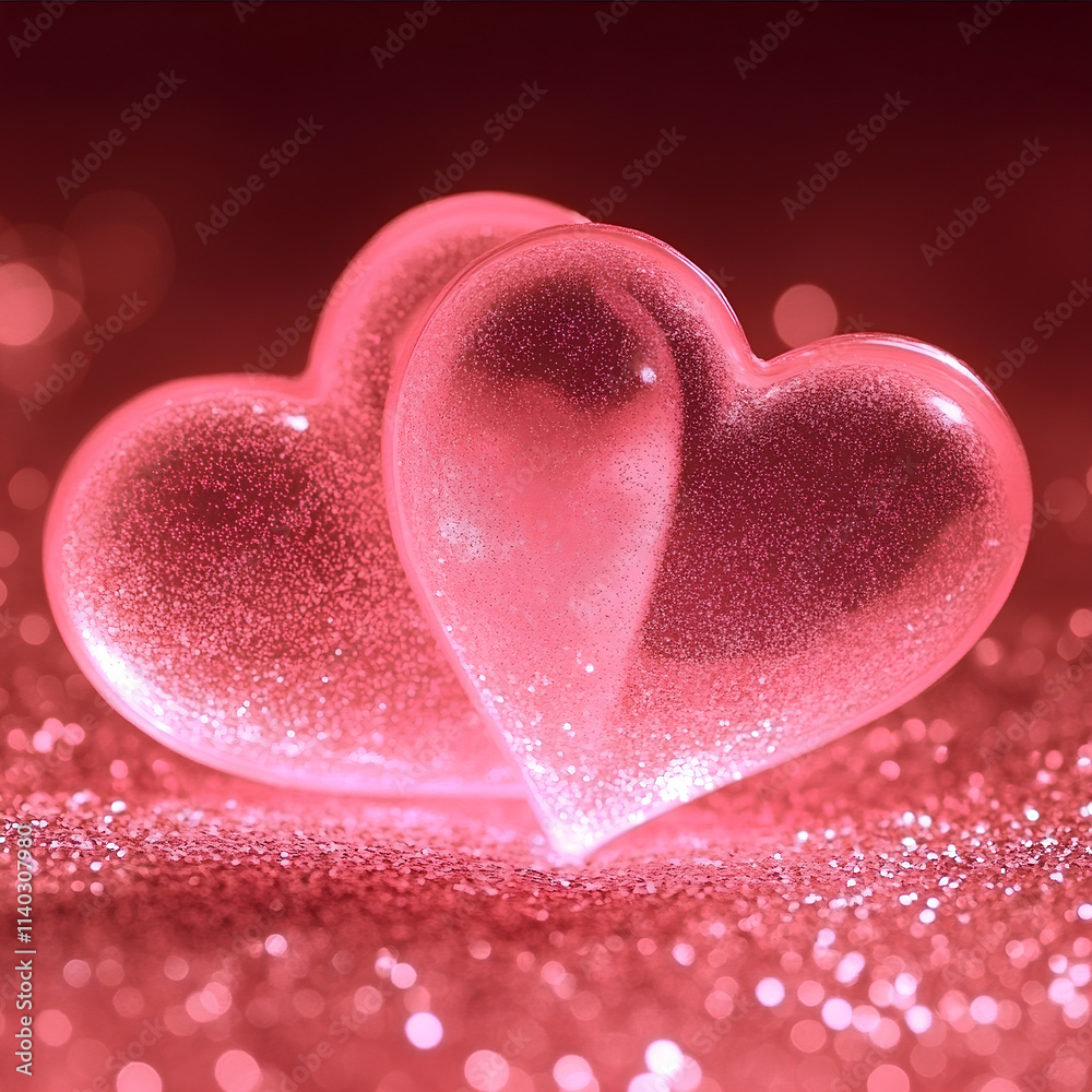 Obraz premium Two Hearts On Pink Glitter On Shiny Background