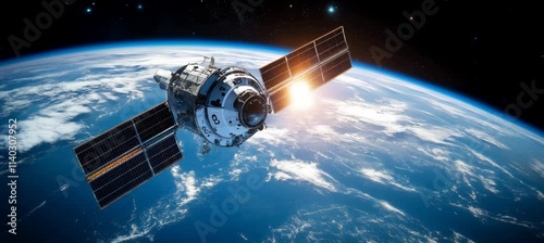 Communication and telecommunications internet satellite. Generative video AI technology.	
