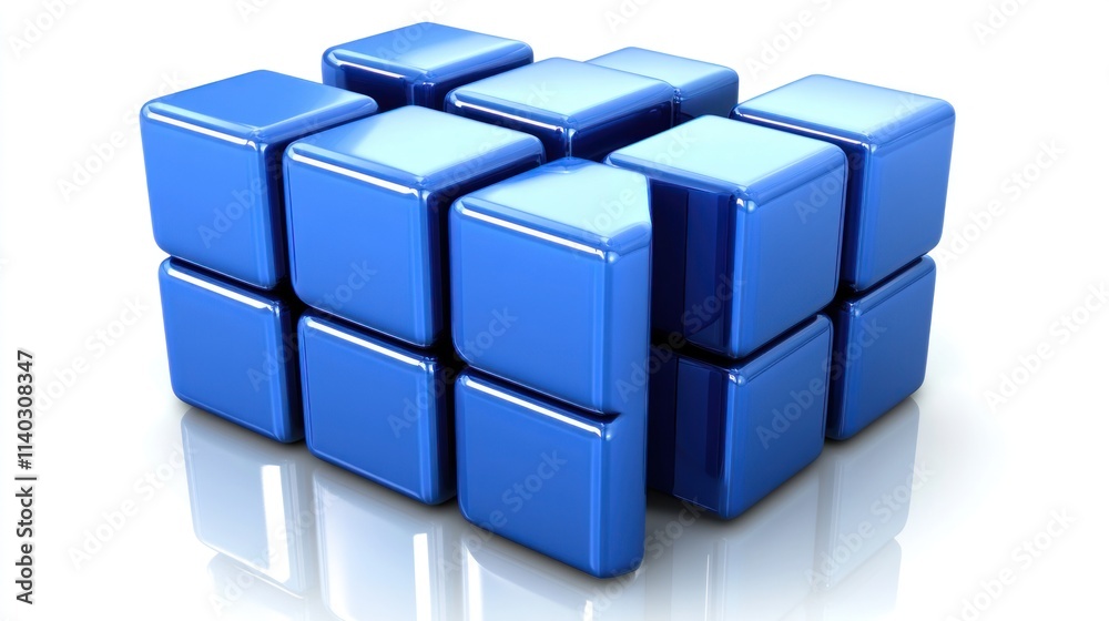 Blue cubes combined into a larger structure on a white background. Blue cubes combined into a larger structure on a white background.
