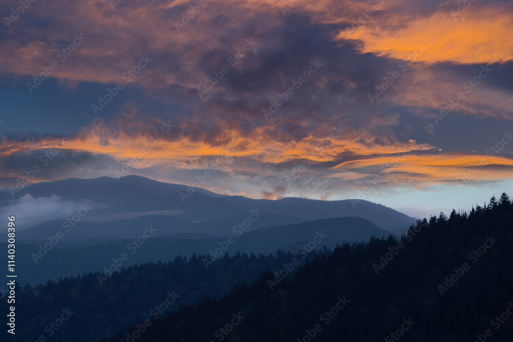 Landscape at sunset, from Clingman's Dome, Great Smoky Mountains National Park, Tennessee, USA Landscape at sunset, from Clingman's Dome, Great Smoky Mountains National Park, Tennessee, USA