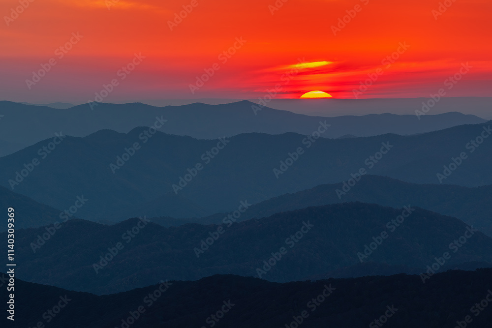 Landscape at sunset, from Clingman's Dome, Great Smoky Mountains National Park, Tennessee, USA Landscape at sunset, from Clingman's Dome, Great Smoky Mountains National Park, Tennessee, USA