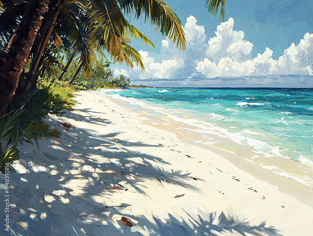 tropical beach with palm trees