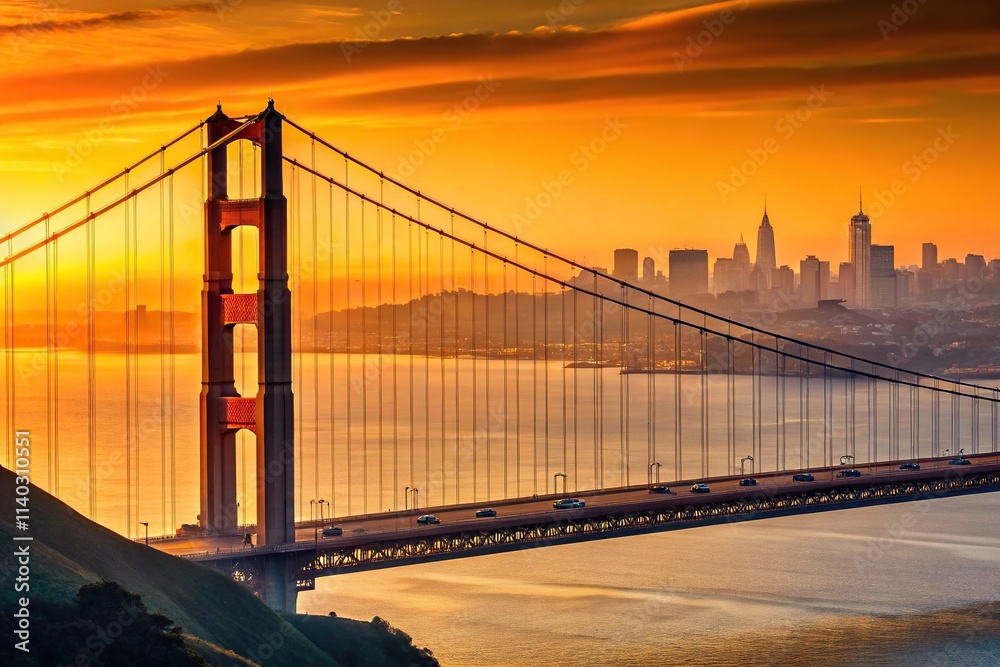 Fototapeta premium Silhouette panorama of the Golden Gate Bridge and San Francisco skyline