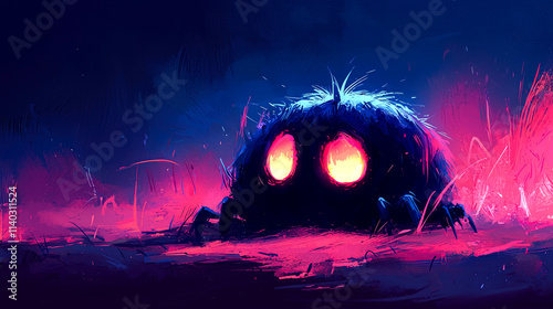 Glowing creature in dark landscape. photo