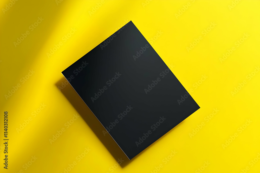 Fototapeta premium Black Sticker Mockup Set on Bright Yellow Background
