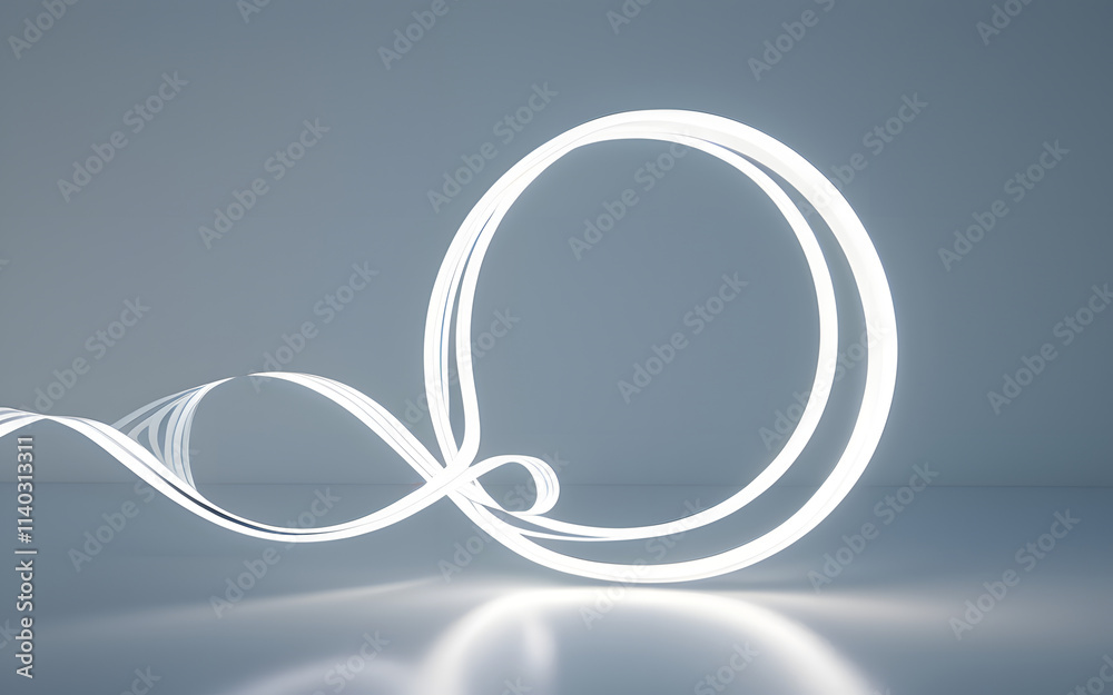 A minimalist ribbon, glowing softly as it forms intricate loops in a futuristic setting A minimalist ribbon, glowing softly as it forms intricate loops in a futuristic setting