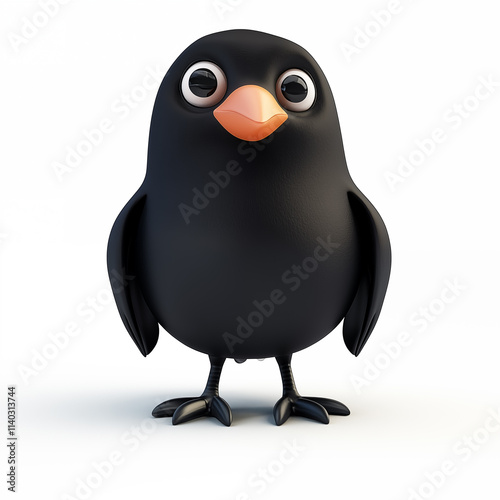 3D cute cartoon raven, isolated on a white background