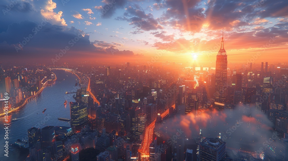 A stunning sunset over a city skyline, highlighting urban architecture and vibrant colors. A stunning sunset over a city skyline, highlighting urban architecture and vibrant colors.