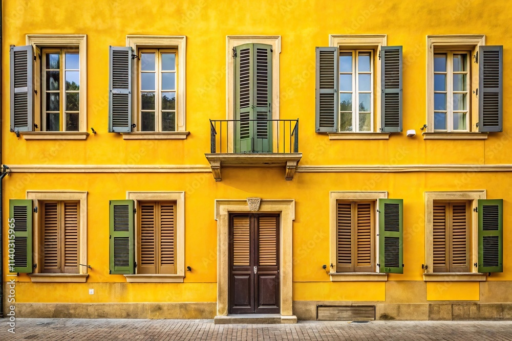 Silhouette windows with yellow shutters and walls in Europe Silhouette windows with yellow shutters and walls in Europe