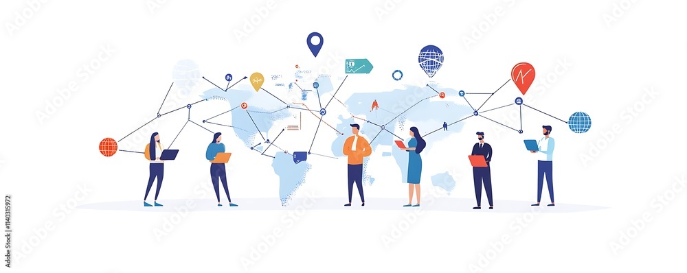 Digital transformation with connected business people and global trade symbols Digital transformation with connected business people and global trade symbols