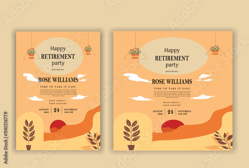 Happy retirement lunch party invitation flyer design template 
