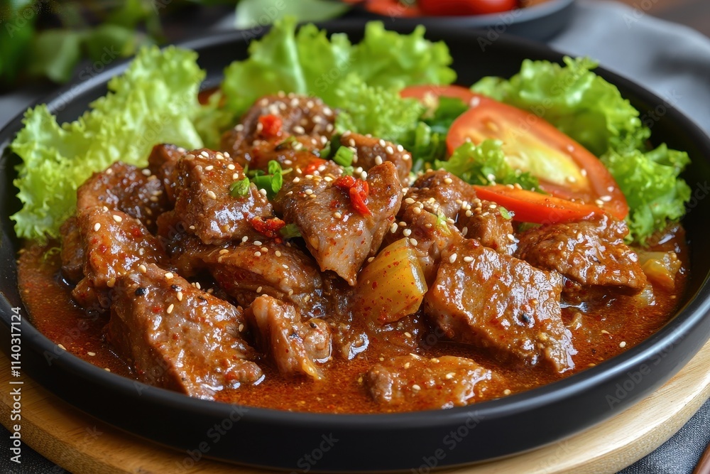 Korean cuisine featuring pork bone stew spicy pork and vegetables Korean cuisine featuring pork bone stew spicy pork and vegetables