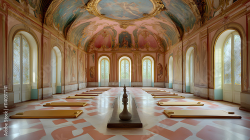 Join a Unique Baroque Yoga Session in a Grand Hall with Frescoes and Luxurious Gold-Accented Mats