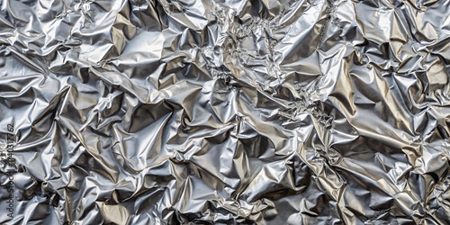 Silver foil surface with crumpled shiny foil texture for backgrounds seamless pattern background
