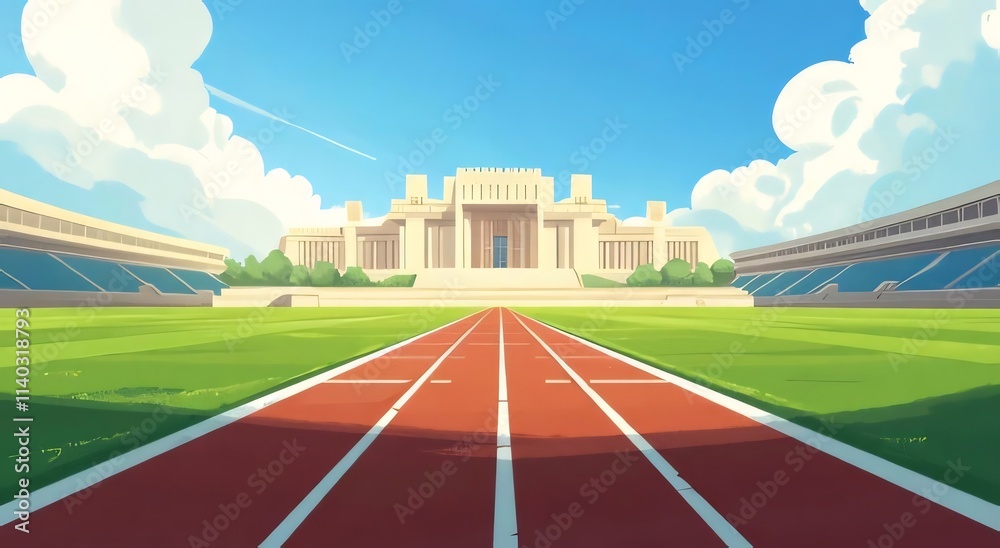 Running track leads to grand stadium. Running track leads to grand stadium.