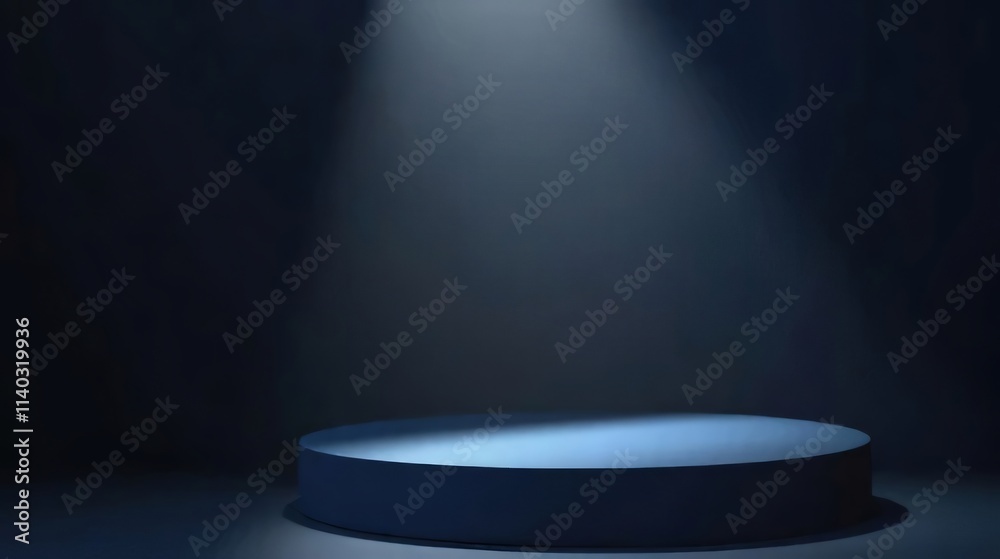 Dark blue cylindrical pedestal illuminated by spotlight. Dark blue cylindrical pedestal illuminated by spotlight.