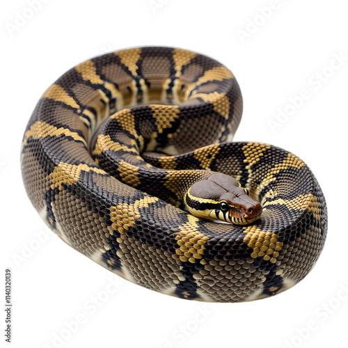 Close-up of a Ball Python, showcasing its intricate scales.