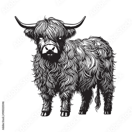 Charming Baby Highland Cattle Vector Art for Animal Lovers