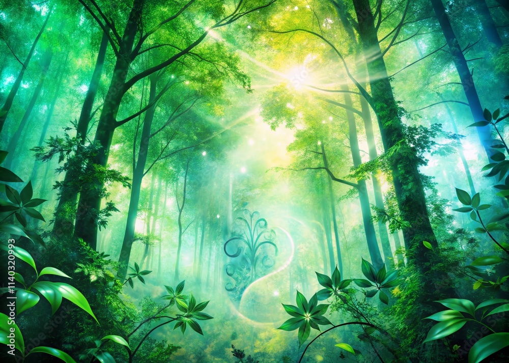 Obraz premium Cool Green Wallpapers: Double Exposure Abstract Nature Photography