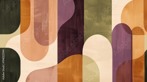 Wallpaper Mural An arrangement of rounded, vertical shapes in various colors, including shades of brown, beige, green, and purple Torontodigital.ca