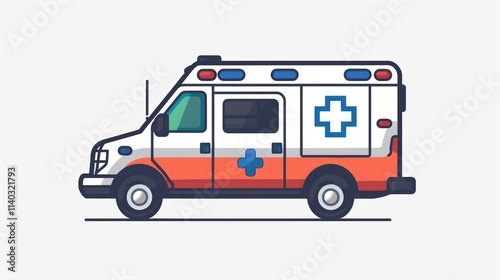 Icon of Ambulance: Signifying emergency medical services. Cartoonish style